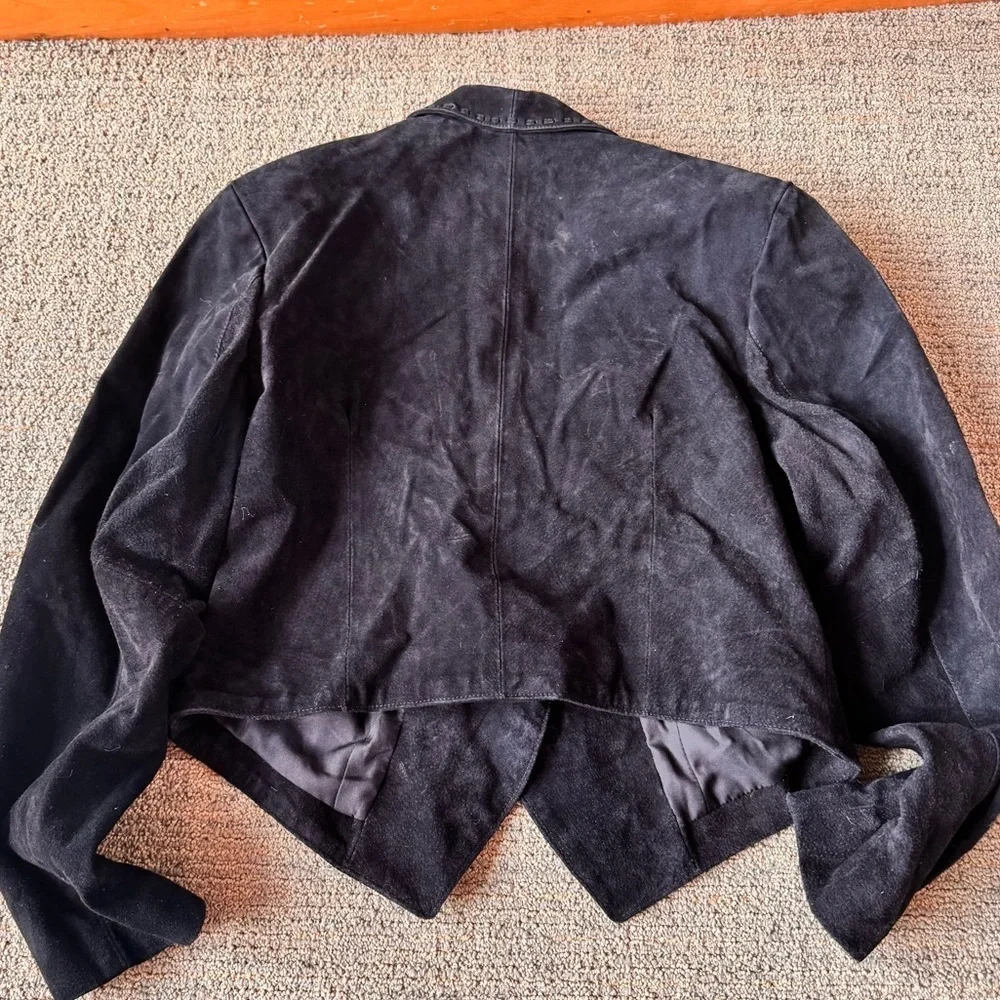 Genuine suede leather womens cropped jacket black unique western bohemian